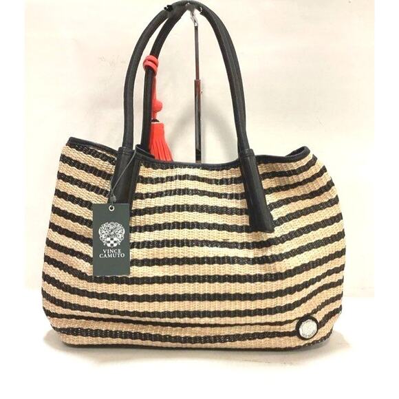 Vince Camuto Harlo Leather Striped Woven Travel Tote Bag - Picture 2 of 6